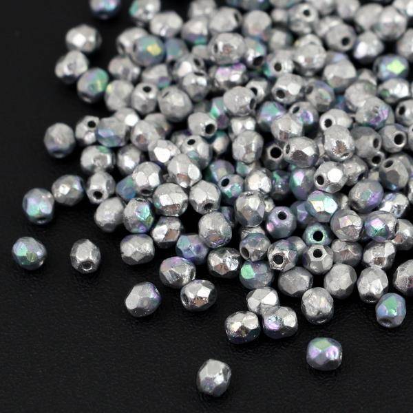 Fire Polish 4mm Crystal Glittery Silver Etched [20szt]