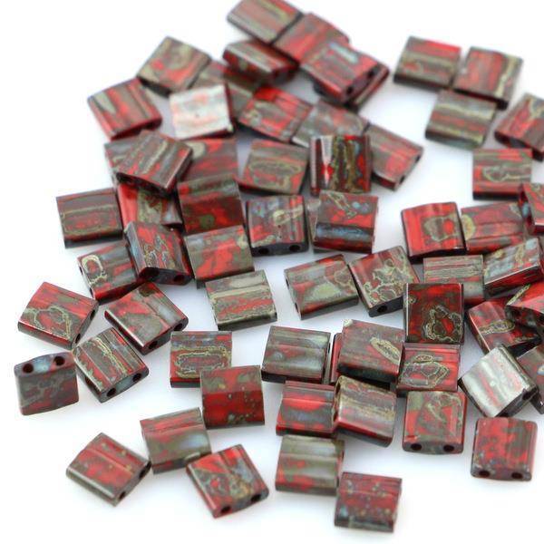 Miyuki Tila Beads 5x5x1,9mm Picasso Opaque Red [30szt]
