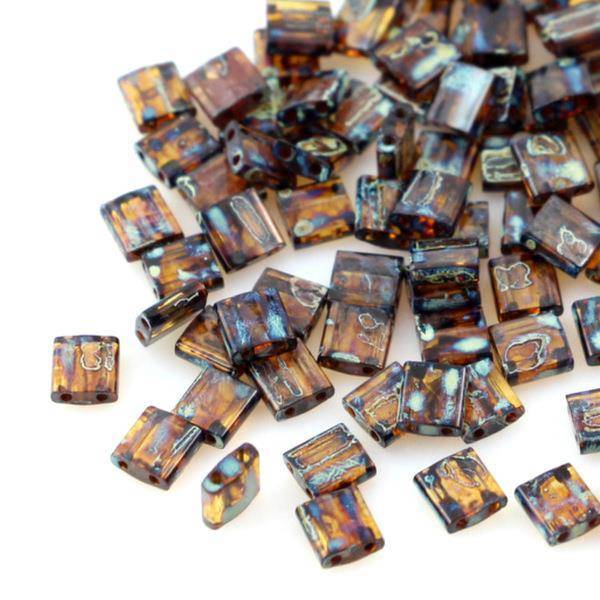 Miyuki Tila Beads 5x5x1,9mm Picasso Transp Dark Amber [30szt]