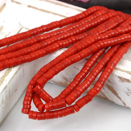 Koral czerwony mini dysk 4x2mm [sznur 40cm]
