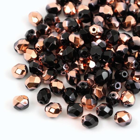Fire Polish 6mm Jet Capri Gold [20szt]