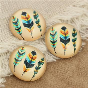 Kaboszon szklany z grafiką piórka moneta 20mm