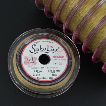 Japońska linka stalowa jubilerska SakuLux 7-splotowa Metallic Gold 0,25mm [szpula 100m]