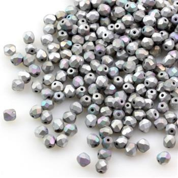 Fire Polish 3mm Crystal Glittery Silver Matted [40szt]