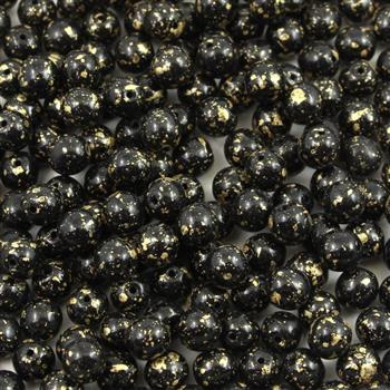 Round Beads Jet Gold Splash 6mm [20szt]
