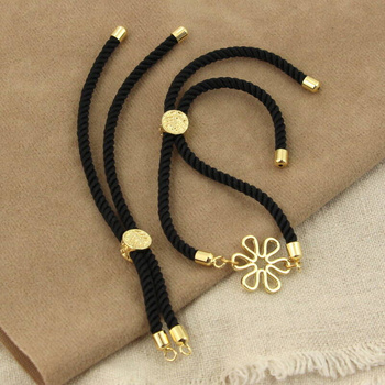 Zapięcie regulowane / przesuwane sznurkowe do bransoletki czarne 10cm ZŁ