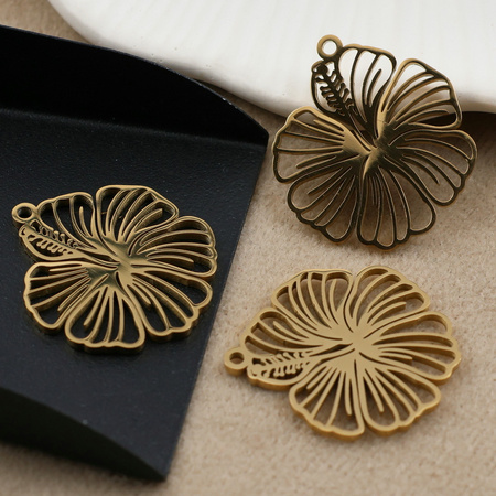 Zawieszka kwiat hibiskusa stal szlachetna pozłacana 23mm