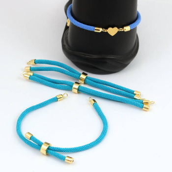 Zapięcie regulowane / przesuwane sznurkowe niebieski turkus do bransoletki 11cm ZŁ