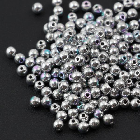 Round Beads Crystal Glittery Silver 3mm [50szt]
