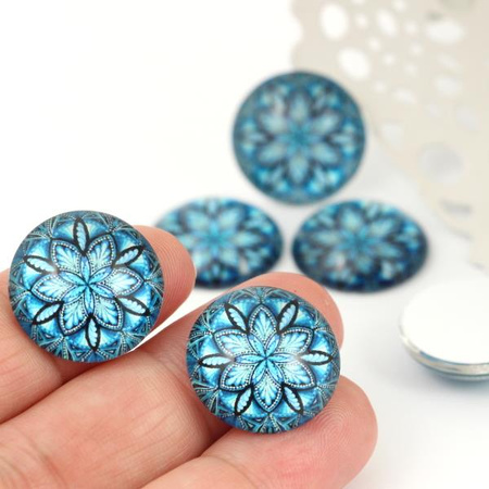 Kaboszon szklany z grafiką niebieska rozeta moneta 20mm