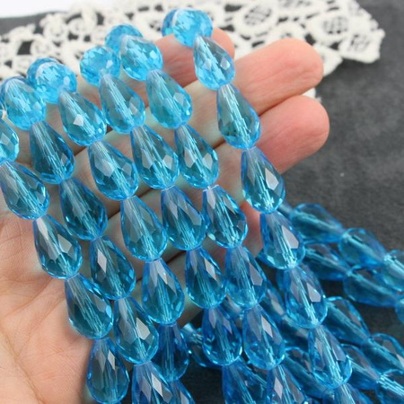 Kryształek szklany kropla fasetowana turkusowa 15x10mm