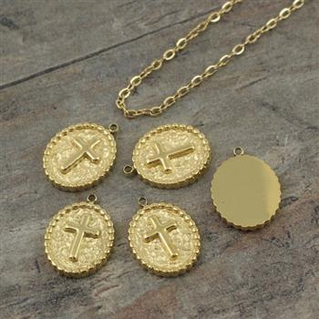 Zawieszka krzyżyk stal szlachetna pozłacana PVD 14x12mm