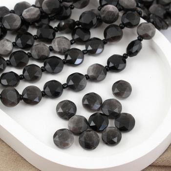 Obsydian srebrny moneta fasetowana 10mm