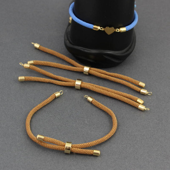 Zapięcie regulowane / przesuwane sznurkowe brązowe do bransoletki 11cm ZŁ