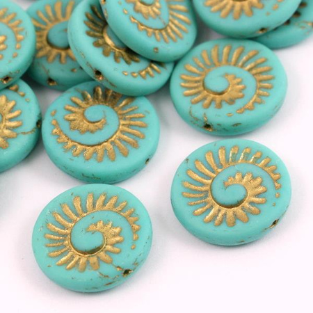 Fossil Beads Opaque Turquoise Matted Gold Patina 18mm