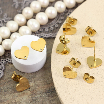 Sztyfty serce stal szlachetna pozłacana PVD 9x8mm [para]