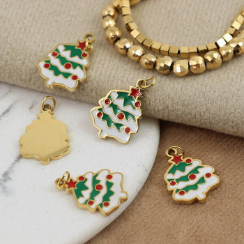 Zawieszka choinka stal szlachetna pozłacana PVD emaliowana 17x12mm