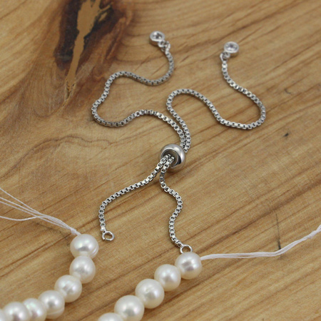 Zapięcie metalowe regulowane / przesuwane na łańcuszku srebrne 12cm