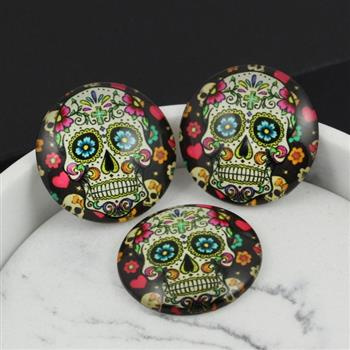 Kaboszon szklany z grafiką moneta czaszka 25mm