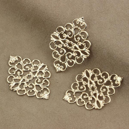 Element filigranowy złoty ażurowy romb 43x31mm