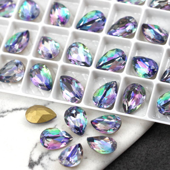 Kaboszon kryształowy łezka multikolor fioletowy 10x7mm [2szt]