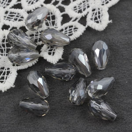 Kryształek szklany kropla fasetowana szara luster 15x10mm
