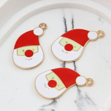 Metalowa zawieszka emaliowana głowa Mikołaja 30x17mm