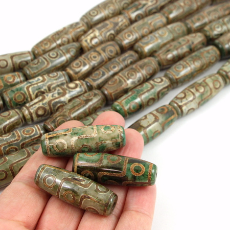 Agat tybetański etno długa oliwka 40x14mm