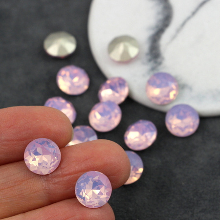 Kaboszon szklany moneta stożkowa fasetowana chaton Opal Flamingo 10mm