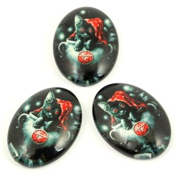Kaboszon szklany z grafiką owal z motywem kota 25x18mm