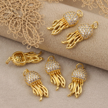 Zawieszka meduza mosiądz złocony z cyrkoniami 24x10mm