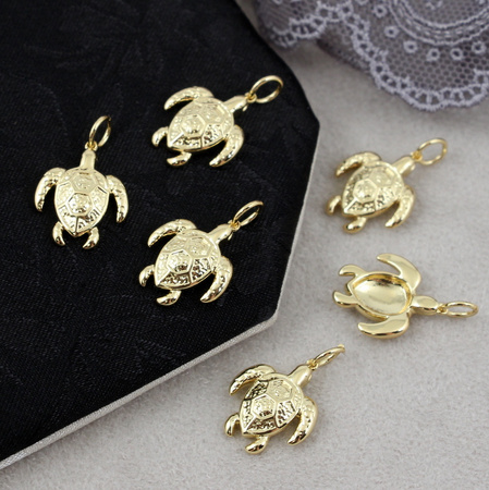 Zawieszka żółw mosiądz złocony 15x13mm