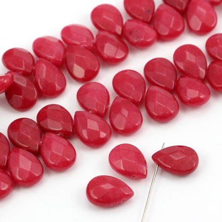 Jadeit łezka fasetowana różowo-czerwona 14x10mm
