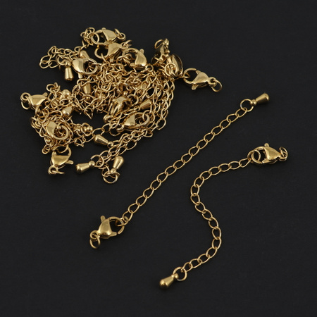 Zapięcie przedłużka z karabińczykiem stal szlachetna pozłacana 5cm