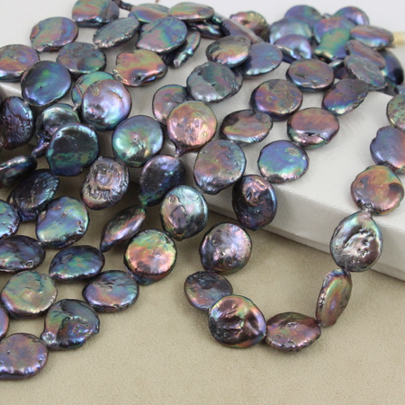 Perła słodkowodna czarna moneta 15mm