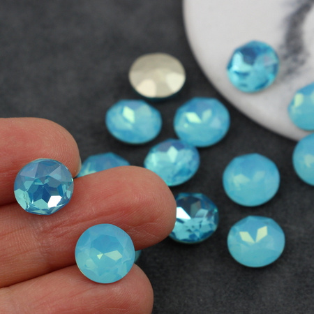 Kaboszon szklany moneta stożkowa fasetowana chaton Opal Turquoise 10mm