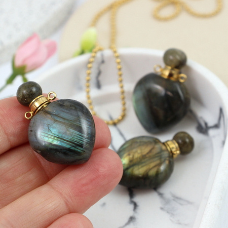 Labradoryt zawieszka perfumetka z odkręcanym korkiem 33x22mm