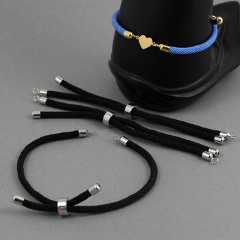 Zapięcie regulowane / przesuwane sznurkowe czarne do bransoletki 10cm SR