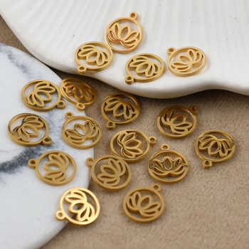 Zawieszka kwiat lotosu stal szlachetna pozłacana 10mm