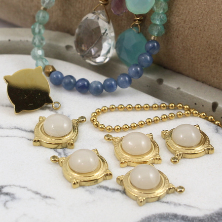 Zawieszka z białym oczkiem stal szlachetna pozłacana PVD 14mm