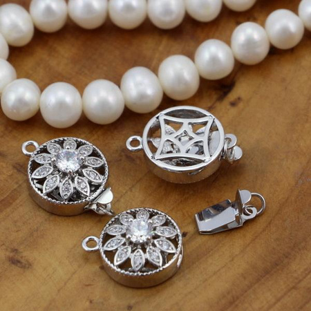 Zapięcie metalowe wsuwane z cyrkonią srebrne HQ 14mm