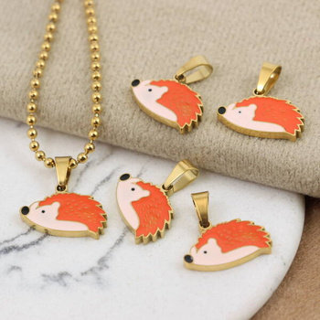 Zawieszka jeżyk stal szlachetna pozłacana PVD emaliowana 16x10mm