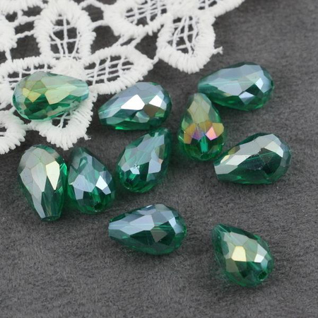 Kryształek szklany kropla fasetowana szmaragdowa luster AB 15x10mm