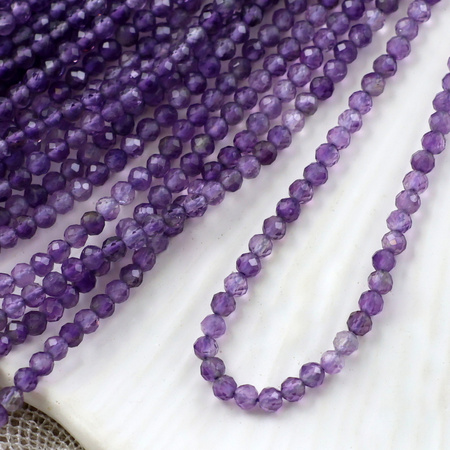 Ametyst kula fasetowana 3mm [sznur 39cm]