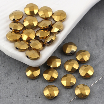 Hematyt moneta fasetowana stare złoto 10mm