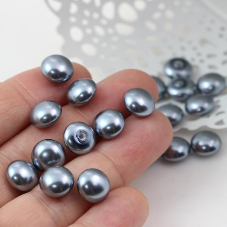 Kaboszon szklany perłowy grafitowy moneta 10mm