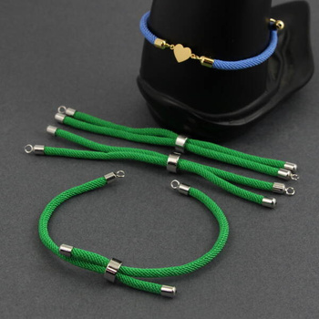 Zapięcie regulowane / przesuwane sznurkowe zielone do bransoletki 10cm SR