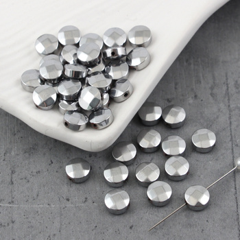 Hematyt moneta fasetowana srebrna 8mm