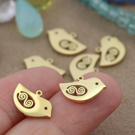 Zawieszka ptaszek stal szlachetna pozłacana PVD 15x10mm