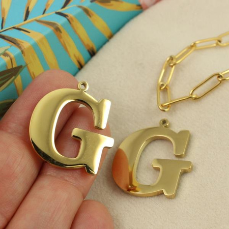 Zawieszka stal szlachetna pozłacana 25mm litera G